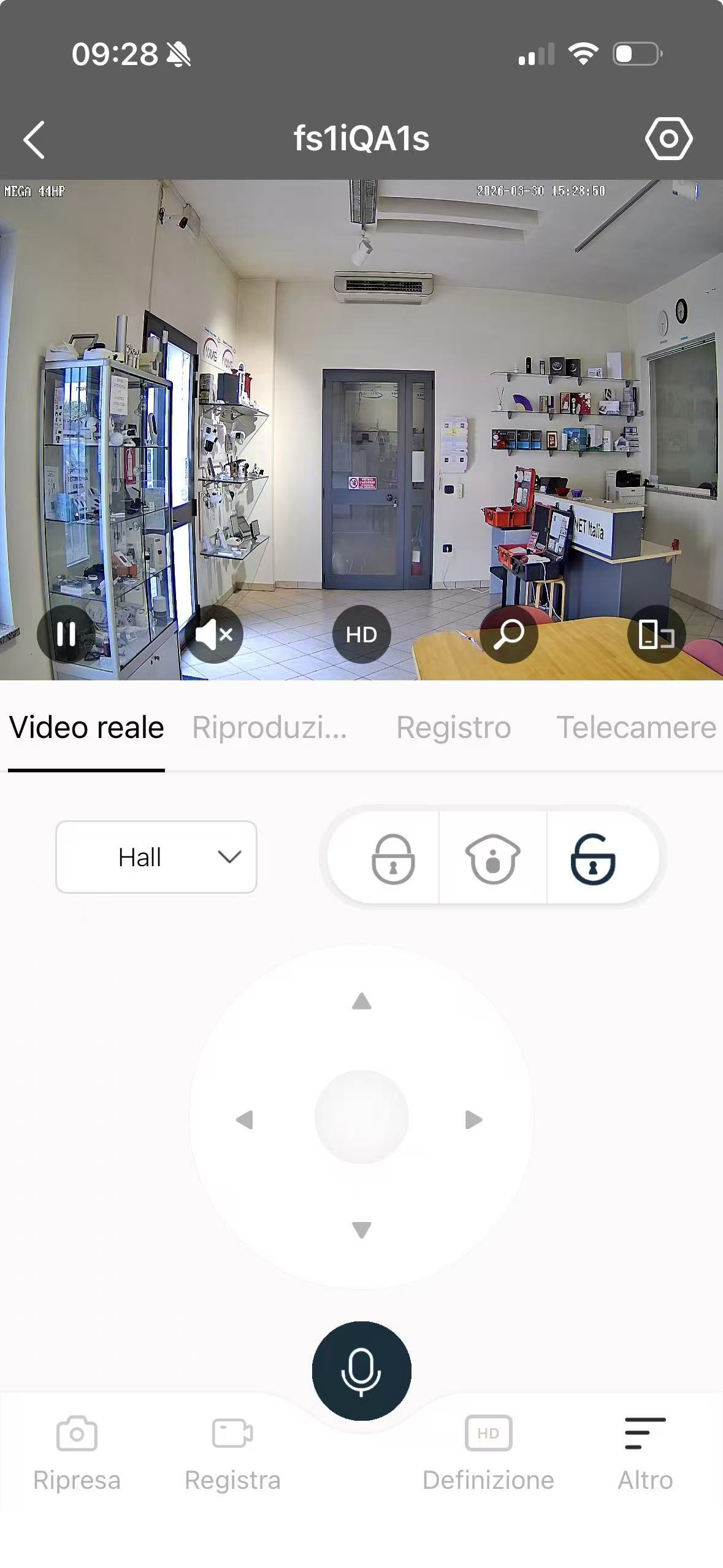 App SmartSecurity — vista telecamera MEGA